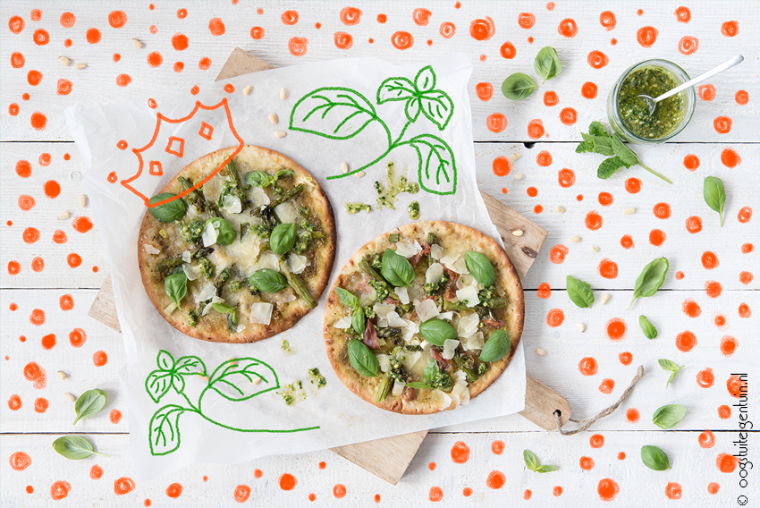 Recept Koningsdag groene asperge flatbread pizza met basilicum 72dpi